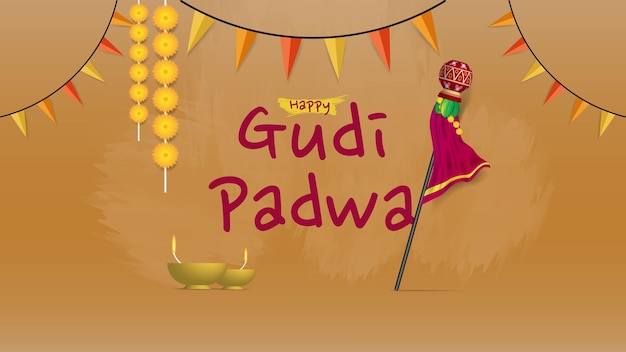 Banner de saludo de ilustración de año nuevo de gudi padwa marathi