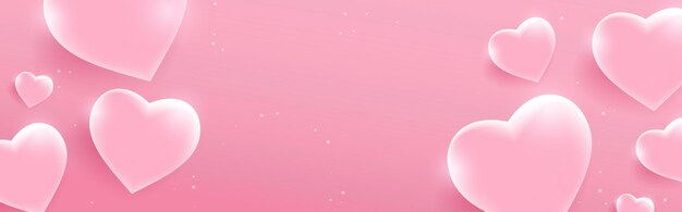 banner de san valentín con corazones rosas brillantes