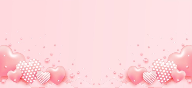 Banner de san valentín rosa con corazones