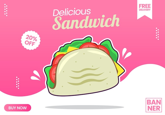 Banner de sándwich moderno y elegante delicioso vector premium para redes sociales