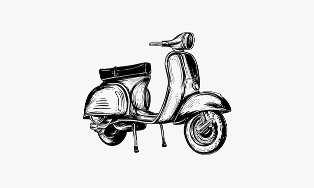 Banner de scooter dibujado a mano Ilustración de motocicleta retro vectorial