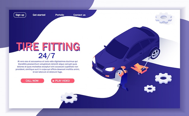 Vector banner para servicio de automóviles en línea ofrece montaje de neumáticos