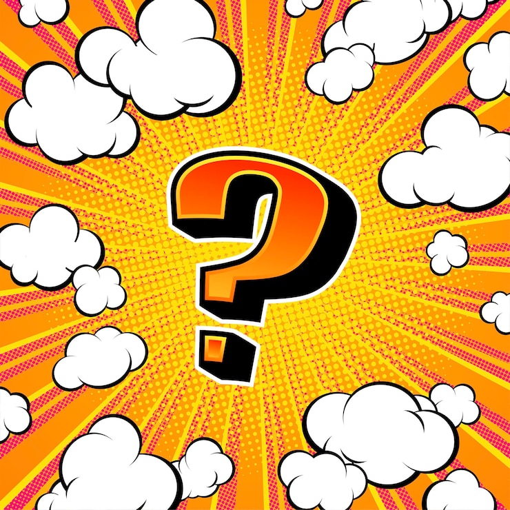 Vector banner con signo de interrogación, protector de pantalla para juegos o cuestionarios en estilo pop art. ilustración vectorial.