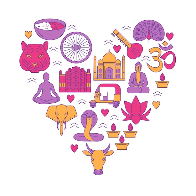 Banner con símbolos de la India en forma de corazón