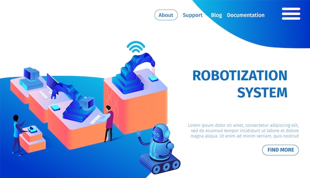 Banner del sistema de robotización. tecnologías de futuro.