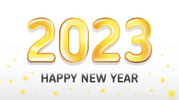 Banner de sitio web realista feliz año nuevo 2023 con efecto de texto de globo