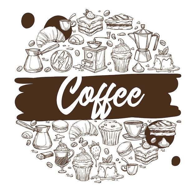 Banner de snacks de bebidas y postres de cafetería.