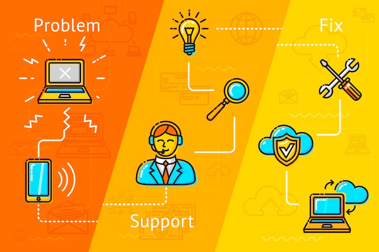 Vector banner sobre soporte, computación en la nube, resolución de problemas, etc. iconos lineales.