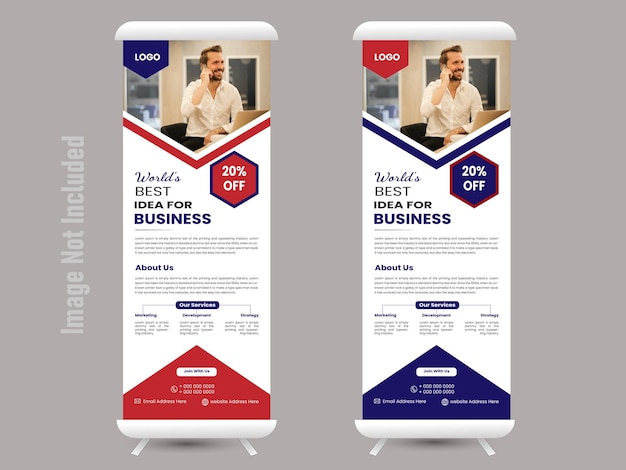 Banner standee de empresa moderna en azul y rojo verde