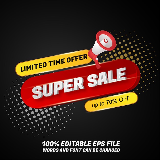 Vector banner de super venta moderno con efecto de texto editable