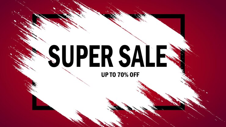 Banner de súper venta rojo con trazo de pincel blanco y fondo rojo