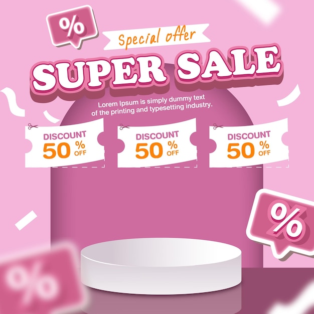 Banner de súper venta vectorial para publicaciones en redes sociales