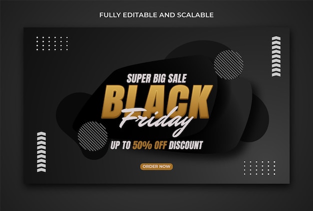 Vector banner de super venta de viernes negro y efecto de texto con fondo abstracto de formas negras