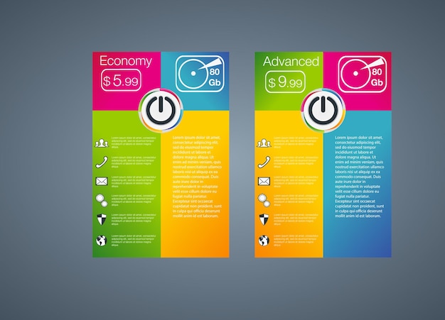 Banner para las tarifas y listas de precios Elementos web Plan hosting Diseño vectorial para aplicación web