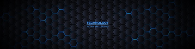 Banner de tecnología abstracta hexagonal ancho oscuro d