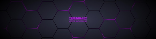 Banner de tecnología abstracta hexagonal ancho oscuro