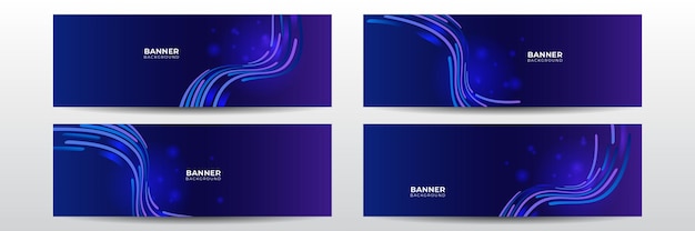 Vector banner de tecnología futurista moderna. plantilla de banner largo azul abstracto vector negocio. fondo mínimo de negocios con marco de círculo de semitonos. plantilla de banner de vector de tecnología para redes sociales, sitio web.