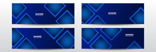 Banner de tecnología futurista moderna. Plantilla de banner largo azul abstracto vector negocio. Fondo mínimo de negocios con marco de círculo de semitonos. Plantilla de banner de vector de tecnología para redes sociales, sitio web.