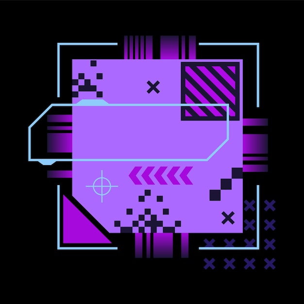 Banner tecnológico de glitch concepto de placa de circuito cibernético futurista con una paleta púrpura