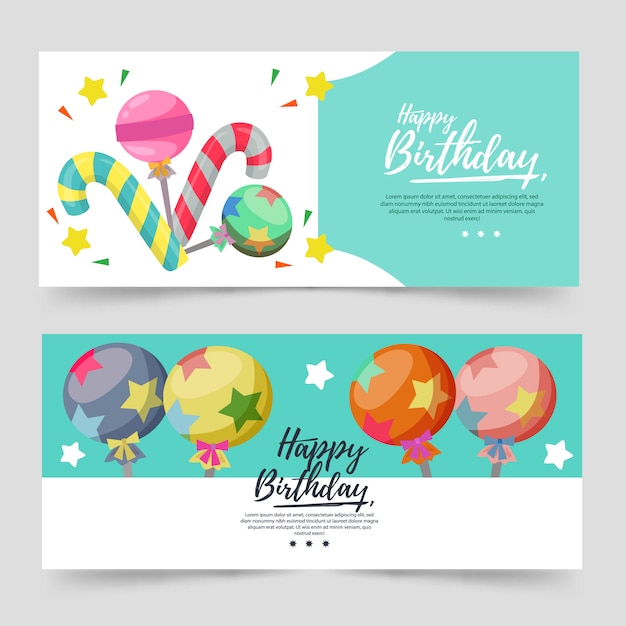 Banner de tema de cumpleaños con color turquesa y dulces