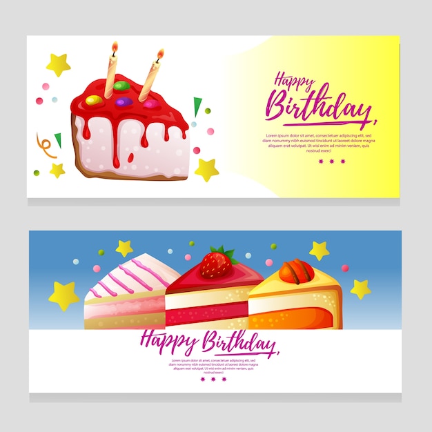 Banner de tema de cumpleaños lindo pastel de diversión withslice