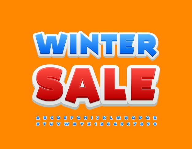 Banner de temporada de vector Venta de invierno con letras y números del alfabeto moderno set Creative Blue Font
