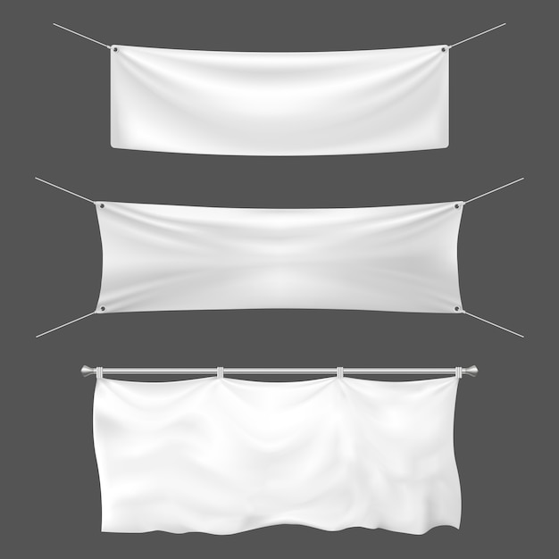 Banner textil Banner de signo vacío, colgar pancartas blancas en blanco y ilustración de plantilla de signos de lienzo de anuncio