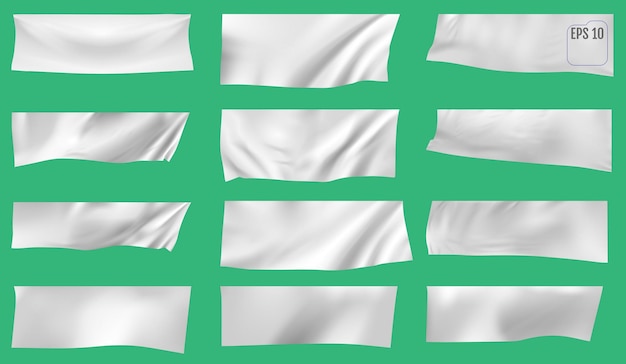 Banner textil blanco con plantilla de pliegues Bandera de algodón y lona publicidad en blanco Vector vacío