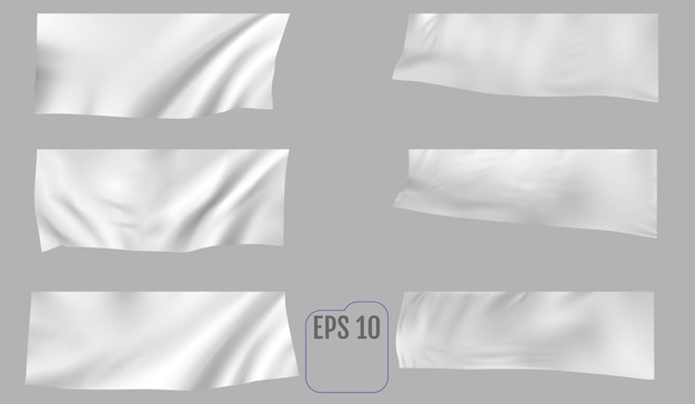 Banner textil blanco con plantilla de pliegues Bandera de algodón y lona publicidad en blanco Vector vacío