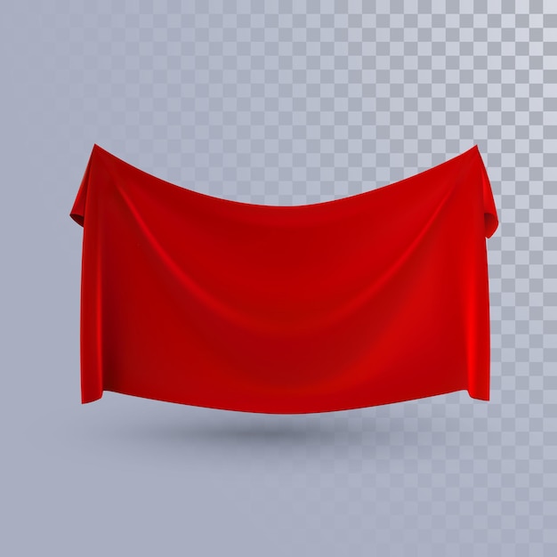 Banner textil rojo aislado sobre fondo transparente.