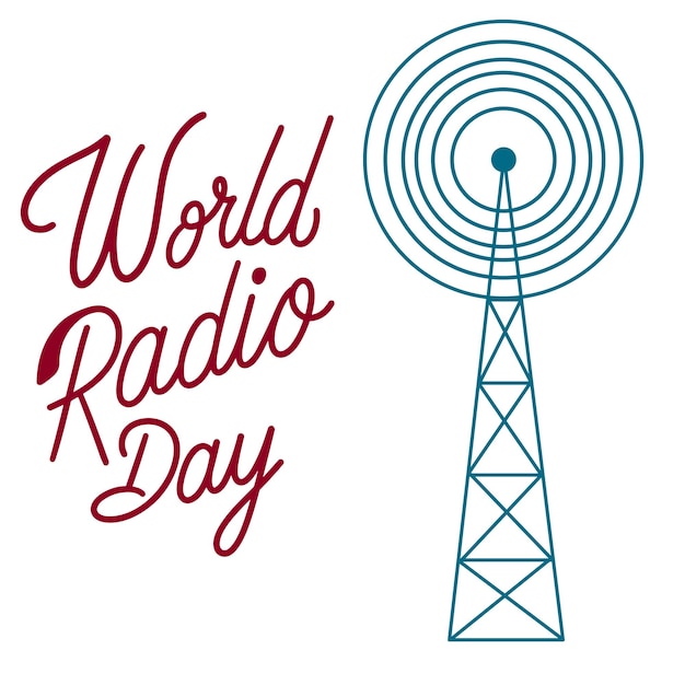 Vector banner de texto del día mundial de la radio texto escrito a mano del día mundial de la radio arte vectorial dibujado a mano