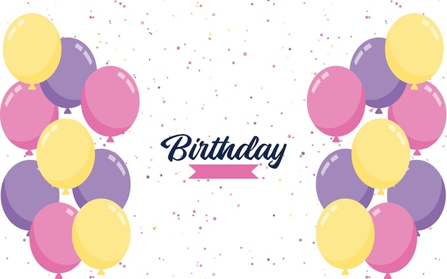 Banner de texto de letras de feliz cumpleaños con fondo de globo