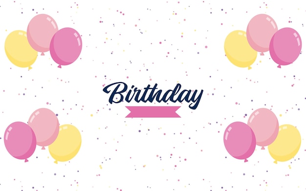 Banner de texto de letras de feliz cumpleaños con ilustración de Vector de fondo de globo