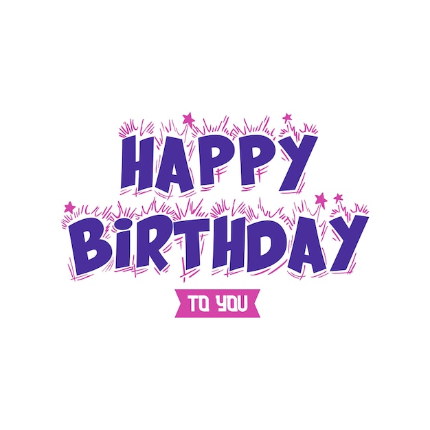 Banner de texto de letras de feliz cumpleaños vectorial con elemento de fiesta para celebración
