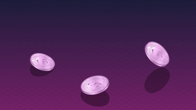 Banner de tokens no fungibles NFT con monedas que caen isométricas y espacio de copia en rojo oscuro. Paga por coleccionables únicos en juegos o arte. Ilustración vectorial.