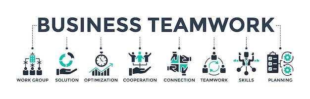 Banner de trabajo en equipo de negocios concepto de icono web para la creación de equipos y la colaboración
