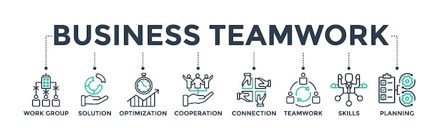 Banner de trabajo en equipo de negocios concepto de icono web para la creación de equipos y la colaboración