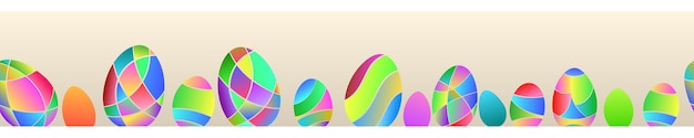 Vector banner transparente repetido horizontalmente de huevos de pascua multicolores de segmentos degradados de colores sobre fondo beige