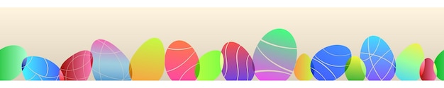 Banner transparente repetido horizontalmente de huevos de Pascua multicolores sobre fondo beige