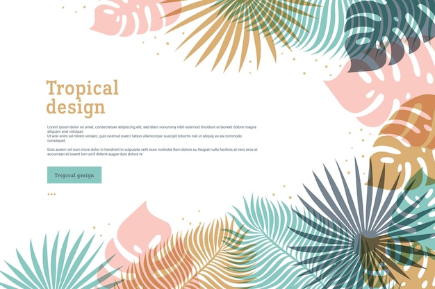 Banner tropical horizontal en colores pastel.