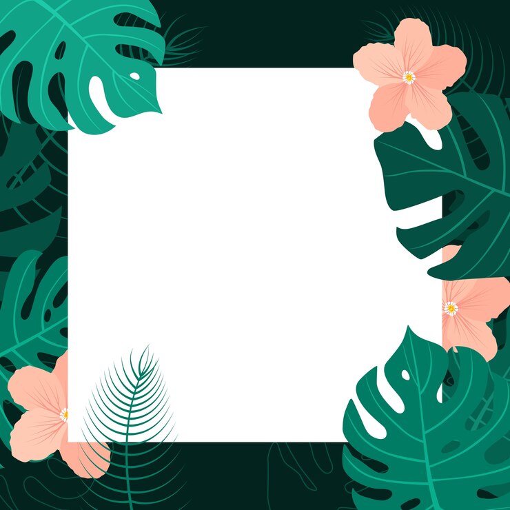 Banner tropical con marco blanco.