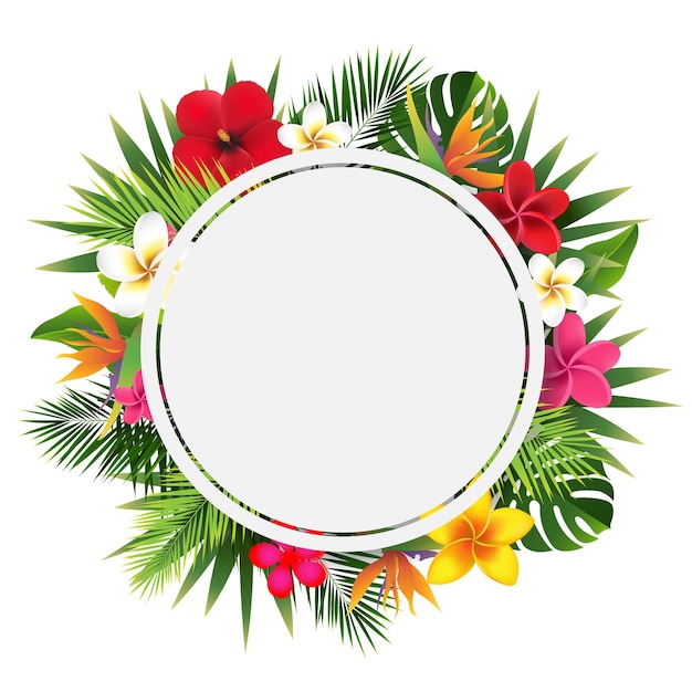 Vector banner tropical de verano con flores aisladas