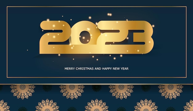 Banner de vacaciones de feliz año nuevo 2023 Color azul y dorado