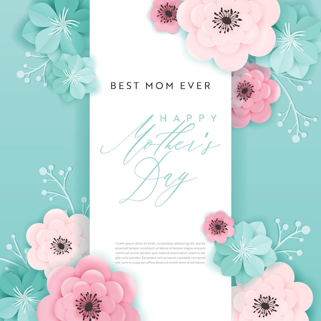 Banner de vacaciones feliz día de las madres. tarjeta de felicitación del día de la madre hola diseño de corte de papel de primavera con flores y carteles de tipografía de elementos florales. ilustración vectorial