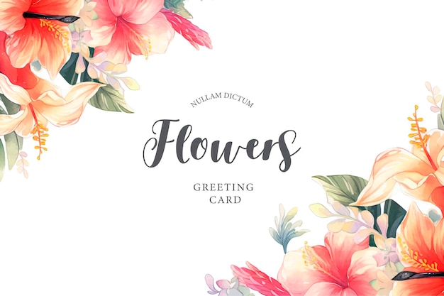 Banner de vacaciones de flores de hibisco y plantas de acuarela de anime de verano tropical