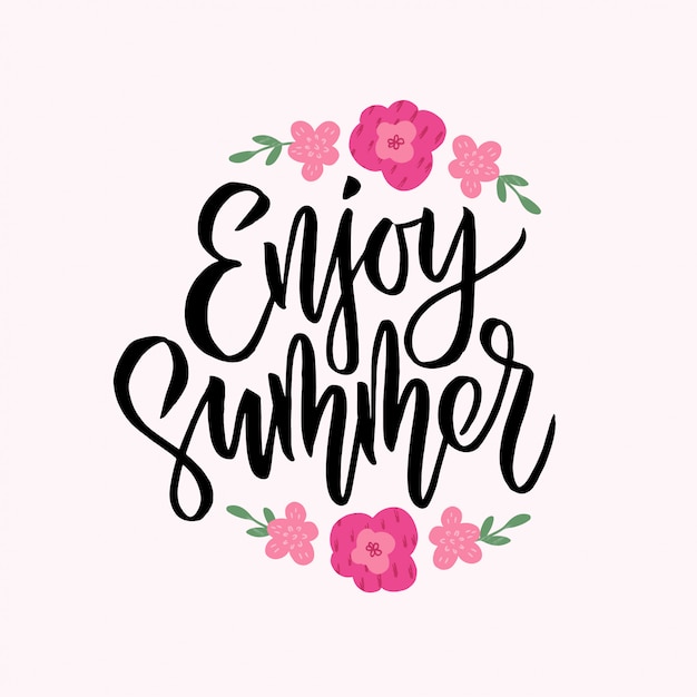 Banner de vacaciones de verano. letras dibujadas a mano enjoy summer