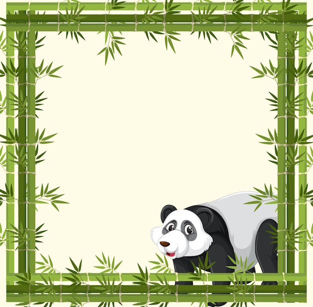Banner vacío con marco de bambú y personaje de dibujos animados de panda