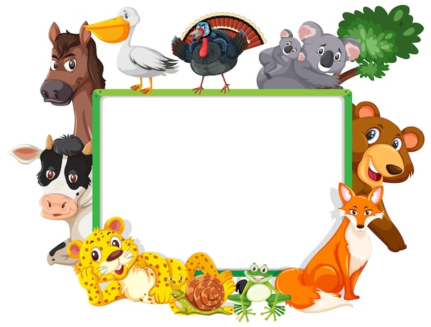 Vector banner vacío con varios animales salvajes.