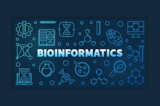 Banner de vector de contorno azul bioinformática