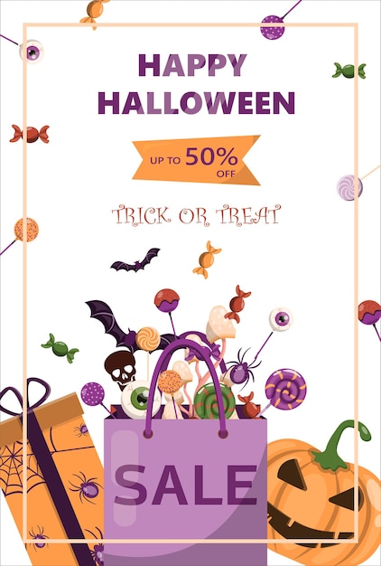 Banner de vector para diseño de plantilla de dibujos animados de halloween para invitaciones de fiesta de ventas de anuncios